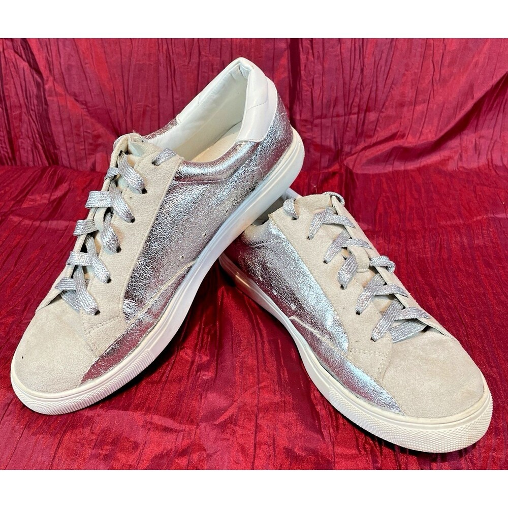 Womens Natures Breeze Silver Glitter/Tan w Star Low Top  Sneakers sz 11